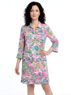 Banana Boat St Raphael Pink & Green Sea Life Print Sun Dress Size M